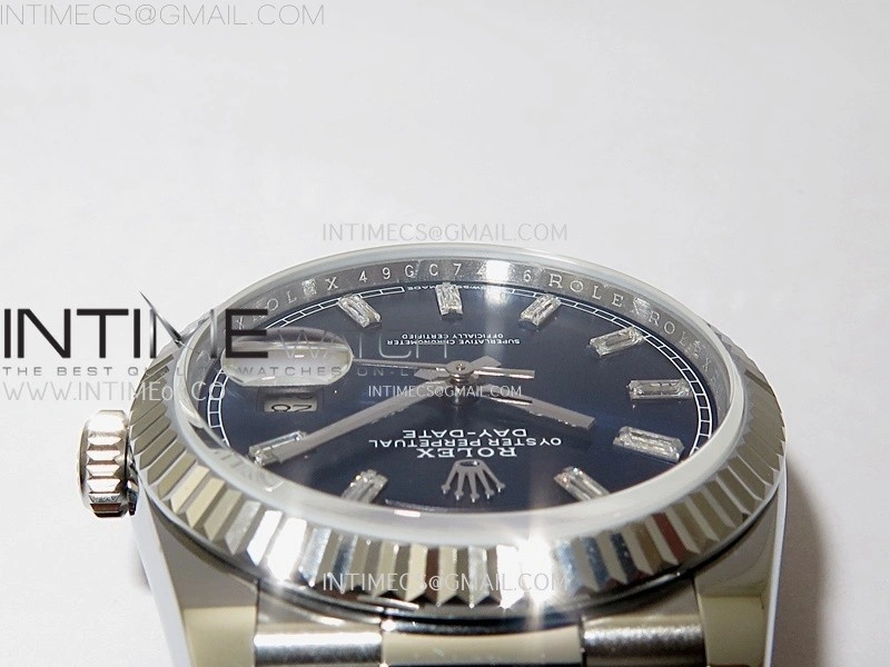 Day Date 128239 Gain Weight SS QF 1:1 Best Edition Blue Dial Diamond Markers on SS President Bracelet