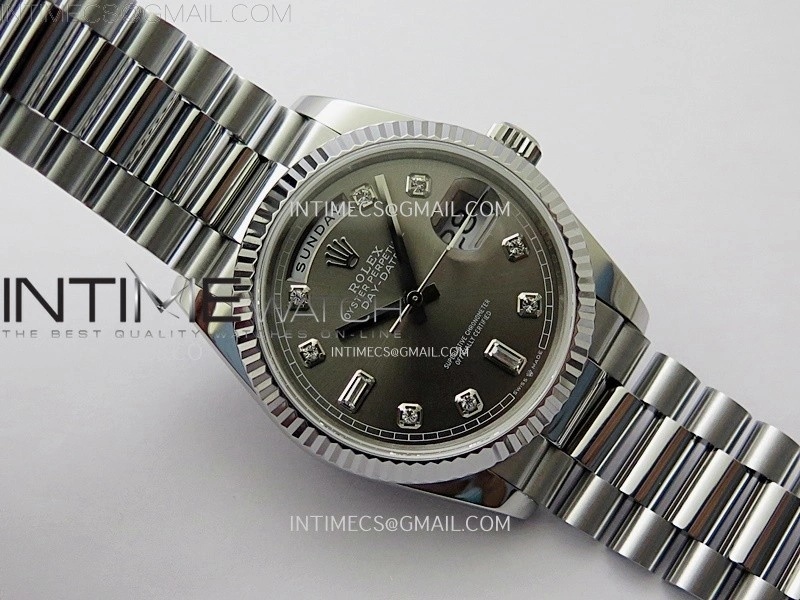 Day Date 128239 Gain Weight SS QF 1:1 Best Edition Gray Dial Diamond Markers on SS President Bracelet