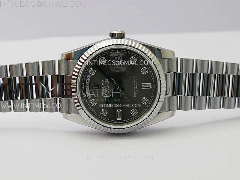 Day Date 128239 Gain Weight SS QF 1:1 Best Edition Gray Dial Diamond Markers on SS President Bracelet