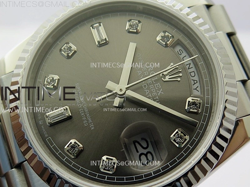 Day Date 128239 Gain Weight SS QF 1:1 Best Edition Gray Dial Diamond Markers on SS President Bracelet