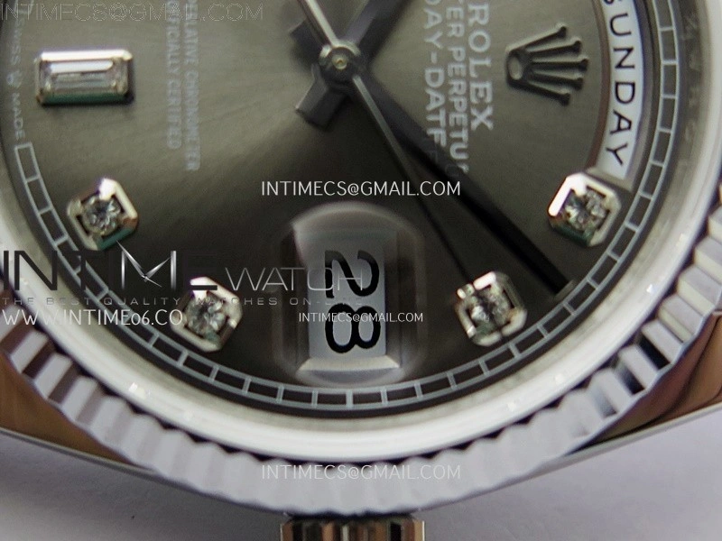 Day Date 128239 Gain Weight SS QF 1:1 Best Edition Gray Dial Diamond Markers on SS President Bracelet