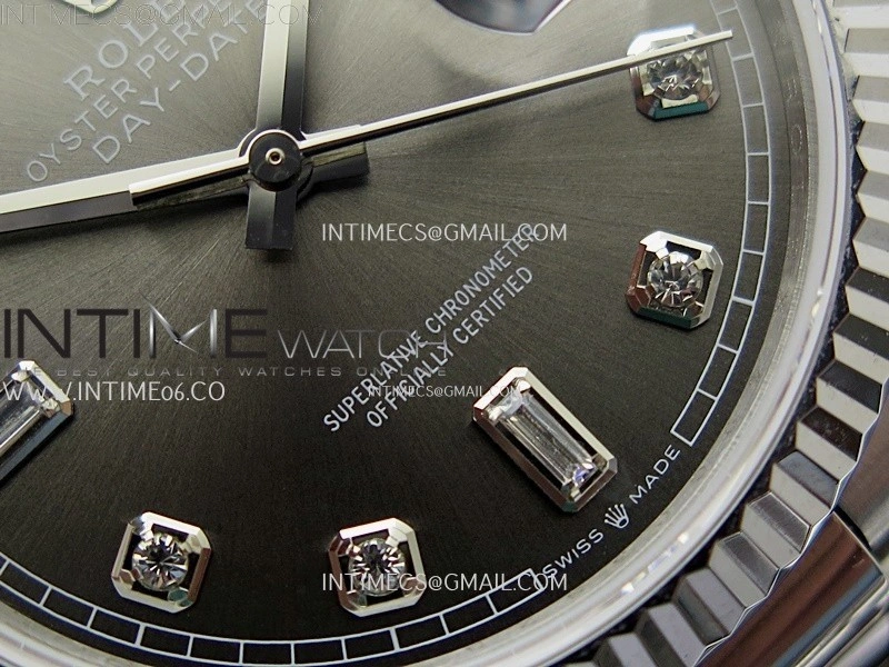 Day Date 128239 Gain Weight SS QF 1:1 Best Edition Gray Dial Diamond Markers on SS President Bracelet