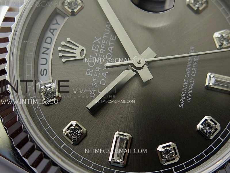 Day Date 128239 Gain Weight SS QF 1:1 Best Edition Gray Dial Diamond Markers on SS President Bracelet