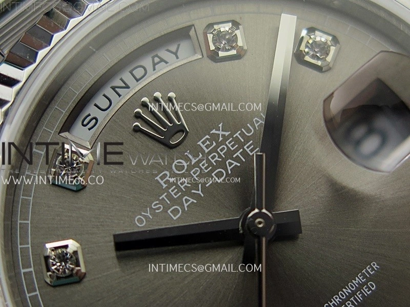 Day Date 128239 Gain Weight SS QF 1:1 Best Edition Gray Dial Diamond Markers on SS President Bracelet