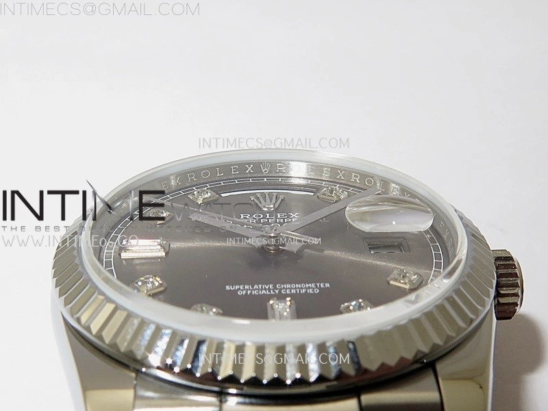 Day Date 128239 Gain Weight SS QF 1:1 Best Edition Gray Dial Diamond Markers on SS President Bracelet