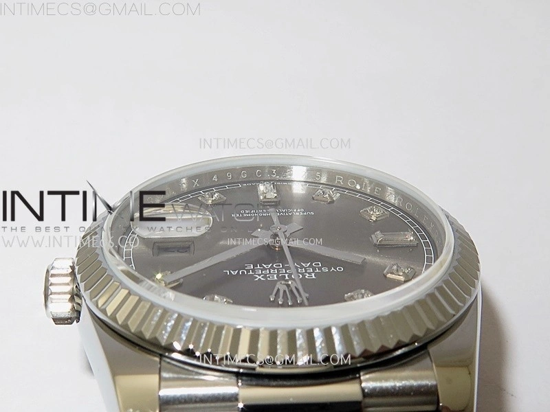Day Date 128239 Gain Weight SS QF 1:1 Best Edition Gray Dial Diamond Markers on SS President Bracelet