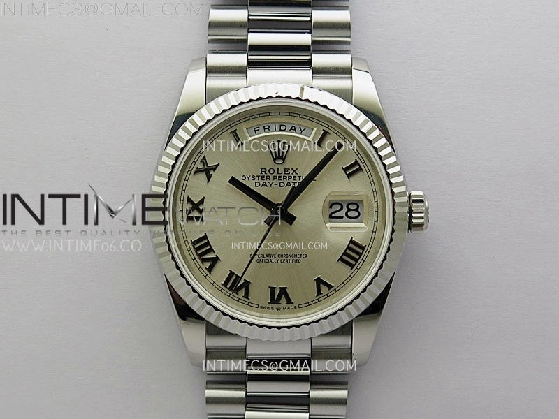 Day Date 128239 Gain Weight SS QF 1:1 Best Edition Silver Dial Roman Markers on SS President Bracelet