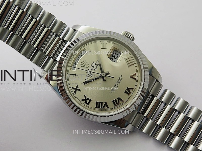 Day Date 128239 Gain Weight SS QF 1:1 Best Edition Silver Dial Roman Markers on SS President Bracelet