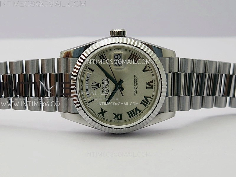 Day Date 128239 Gain Weight SS QF 1:1 Best Edition Silver Dial Roman Markers on SS President Bracelet