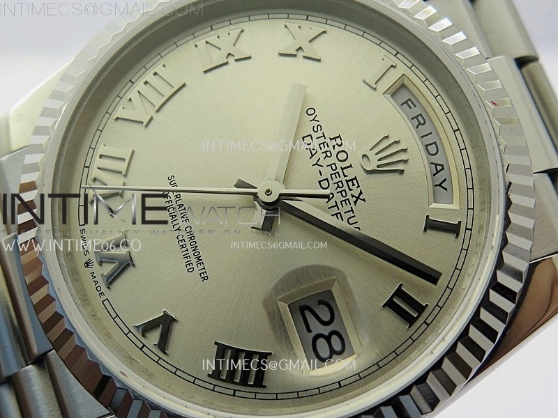 Day Date 128239 Gain Weight SS QF 1:1 Best Edition Silver Dial Roman Markers on SS President Bracelet