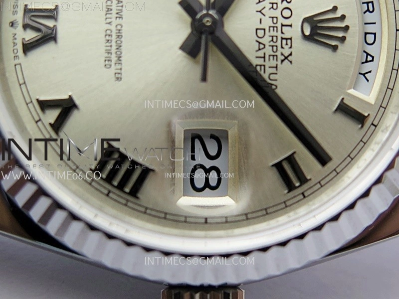 Day Date 128239 Gain Weight SS QF 1:1 Best Edition Silver Dial Roman Markers on SS President Bracelet