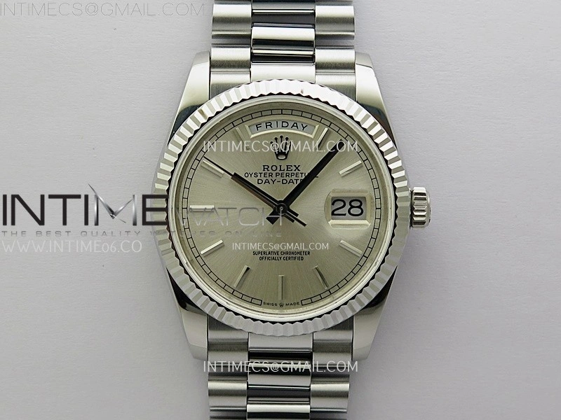 Day Date 128239 Gain Weight SS QF 1:1 Best Edition Silver Dial Stick Markers on SS President Bracelet