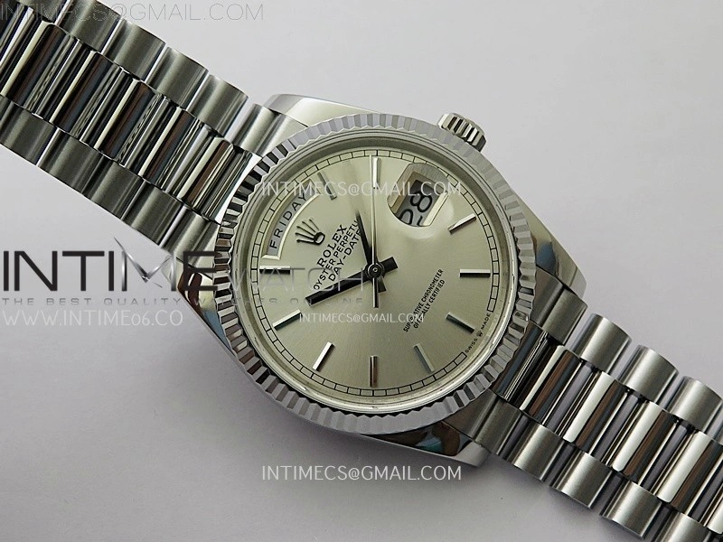 Day Date 128239 Gain Weight SS QF 1:1 Best Edition Silver Dial Stick Markers on SS President Bracelet