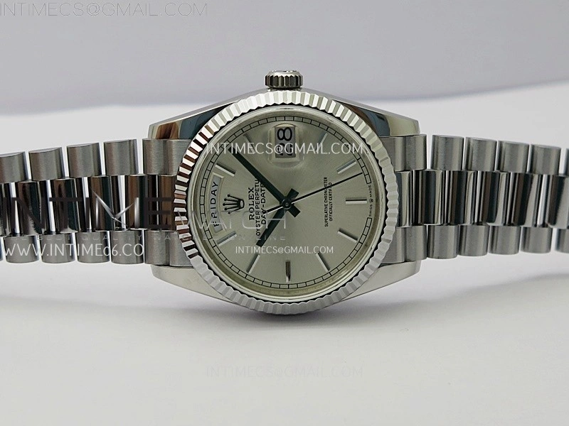 Day Date 128239 Gain Weight SS QF 1:1 Best Edition Silver Dial Stick Markers on SS President Bracelet