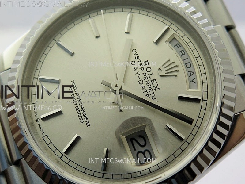 Day Date 128239 Gain Weight SS QF 1:1 Best Edition Silver Dial Stick Markers on SS President Bracelet