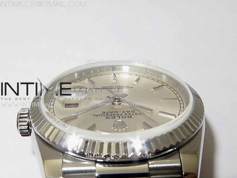 Day Date 128239 Gain Weight SS QF 1:1 Best Edition Silver Dial Stick Markers on SS President Bracelet