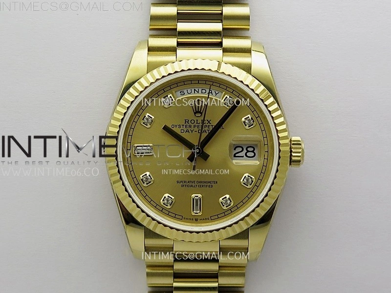 Day Date 128238 Gain Weight YG QF 1:1 Best Edition Gold Dial Diamond Markers on YG President Bracelet