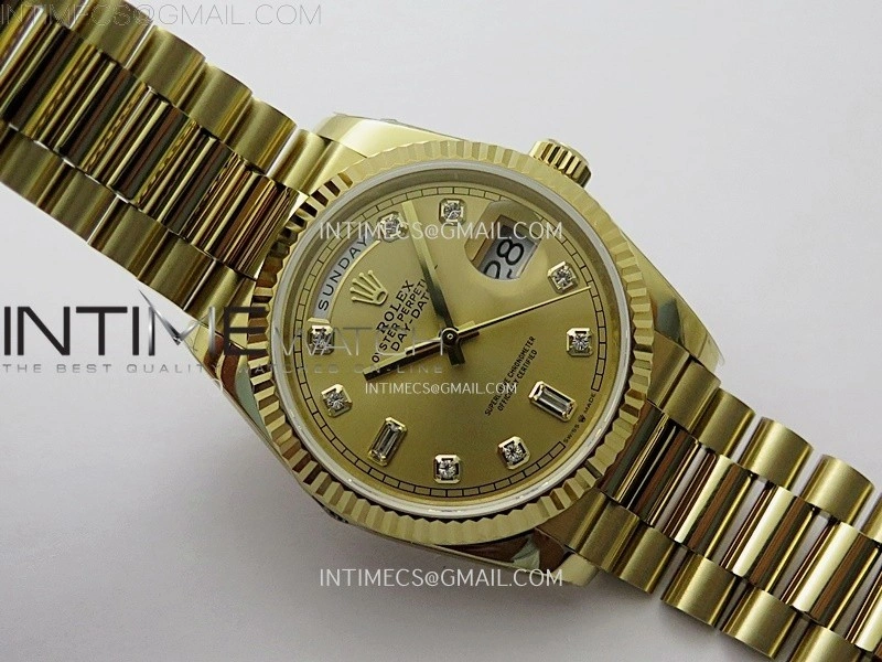 Day Date 128238 Gain Weight YG QF 1:1 Best Edition Gold Dial Diamond Markers on YG President Bracelet
