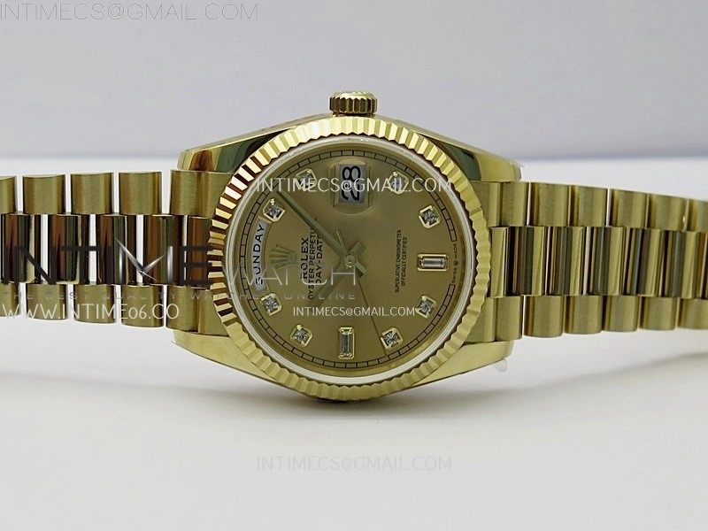 Day Date 128238 Gain Weight YG QF 1:1 Best Edition Gold Dial Diamond Markers on YG President Bracelet