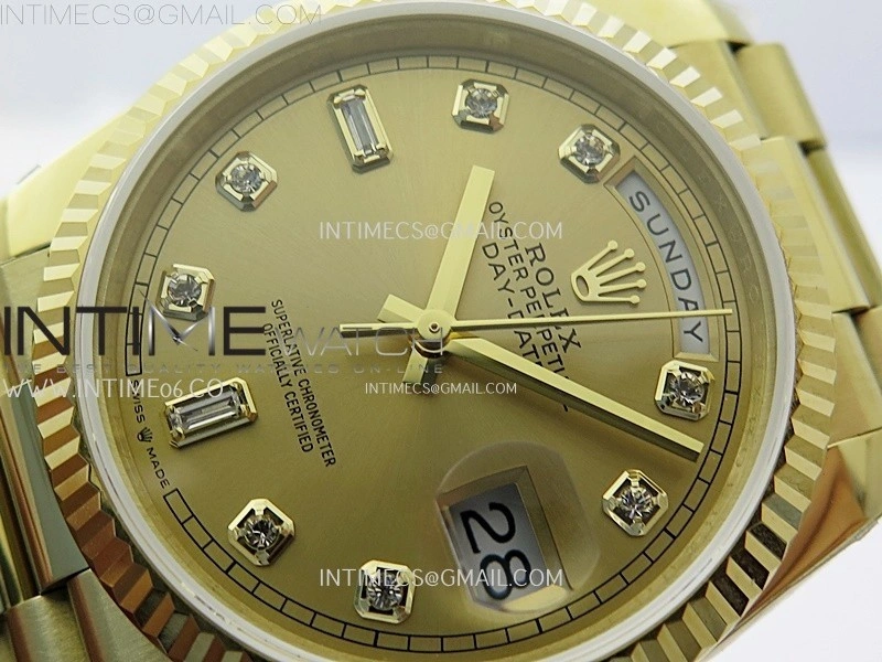 Day Date 128238 Gain Weight YG QF 1:1 Best Edition Gold Dial Diamond Markers on YG President Bracelet