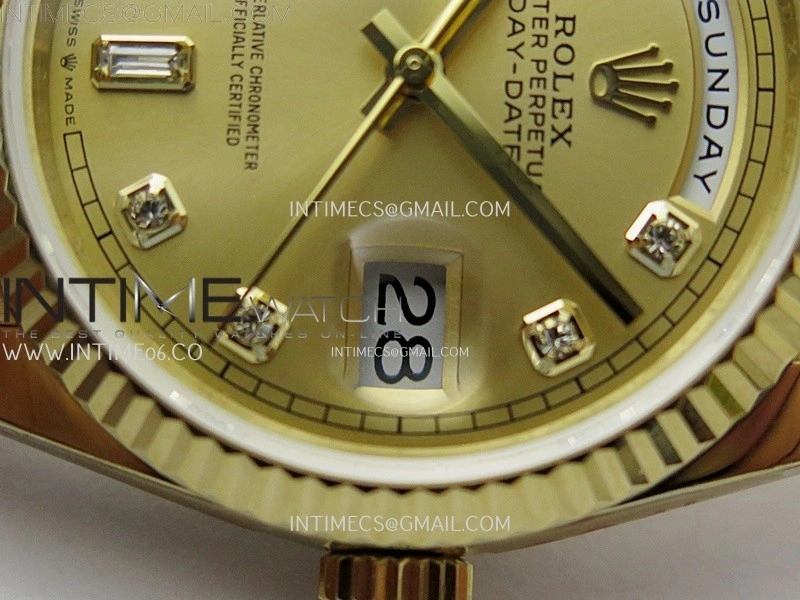 Day Date 128238 Gain Weight YG QF 1:1 Best Edition Gold Dial Diamond Markers on YG President Bracelet