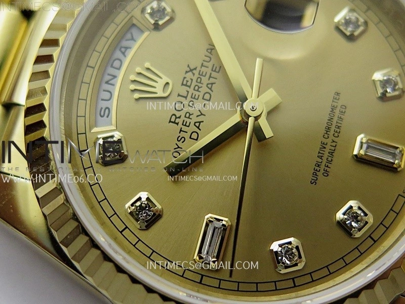 Day Date 128238 Gain Weight YG QF 1:1 Best Edition Gold Dial Diamond Markers on YG President Bracelet