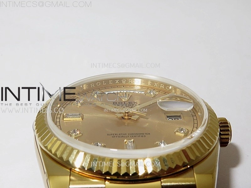 Day Date 128238 Gain Weight YG QF 1:1 Best Edition Gold Dial Diamond Markers on YG President Bracelet