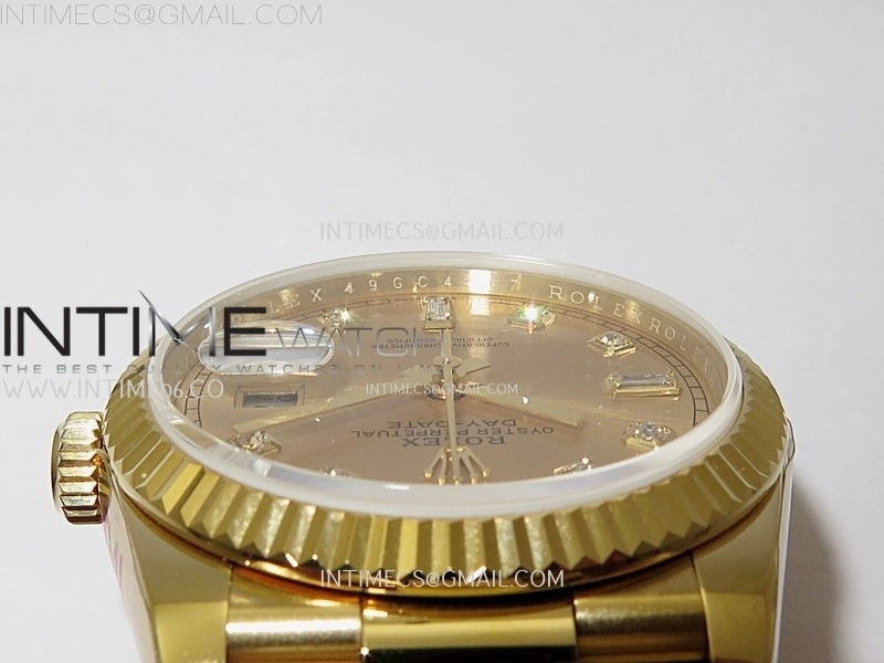 Day Date 128238 Gain Weight YG QF 1:1 Best Edition Gold Dial Diamond Markers on YG President Bracelet