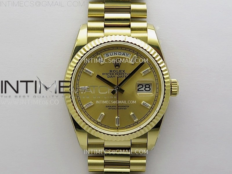 Day Date 128238 Gain Weight YG QF 1:1 Best Edition Gold Dial Diamond Markers on YG President Bracelet
