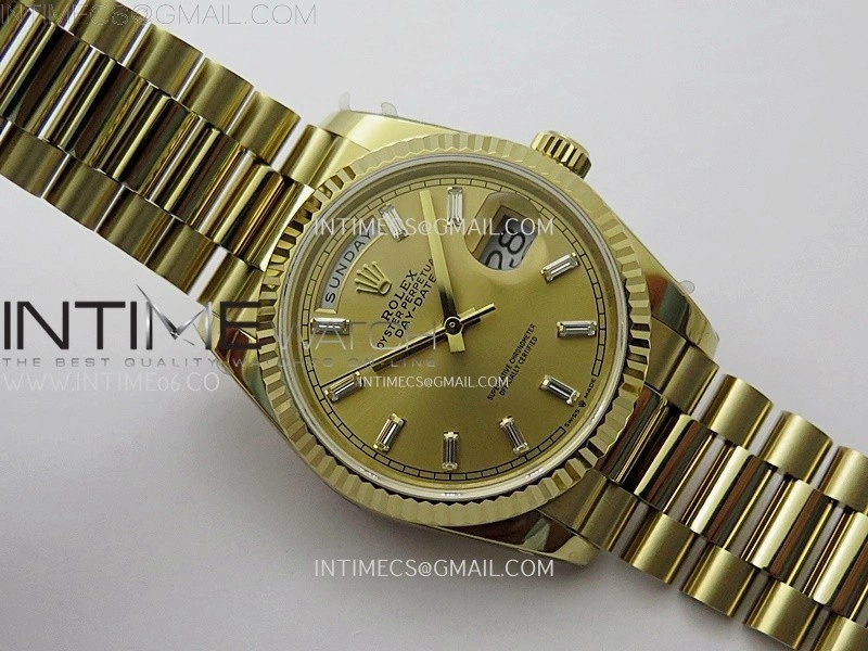 Day Date 128238 Gain Weight YG QF 1:1 Best Edition Gold Dial Diamond Markers on YG President Bracelet