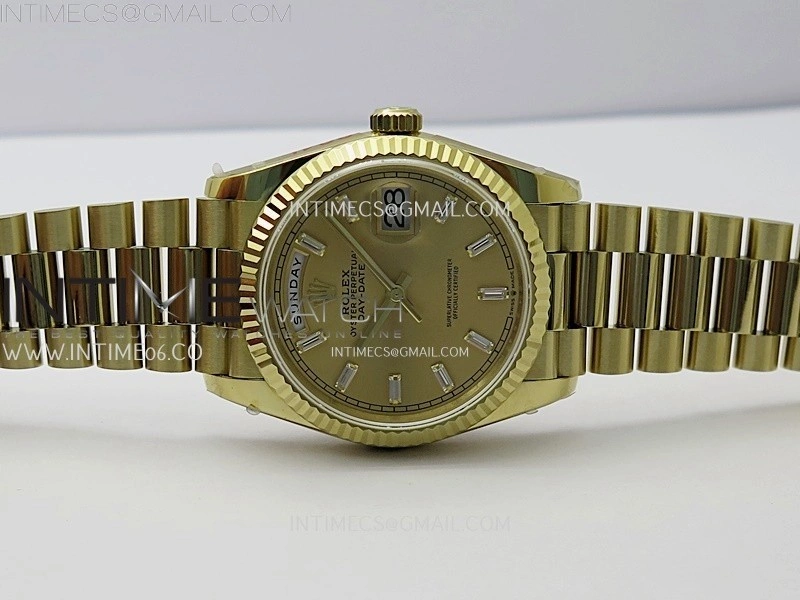 Day Date 128238 Gain Weight YG QF 1:1 Best Edition Gold Dial Diamond Markers on YG President Bracelet