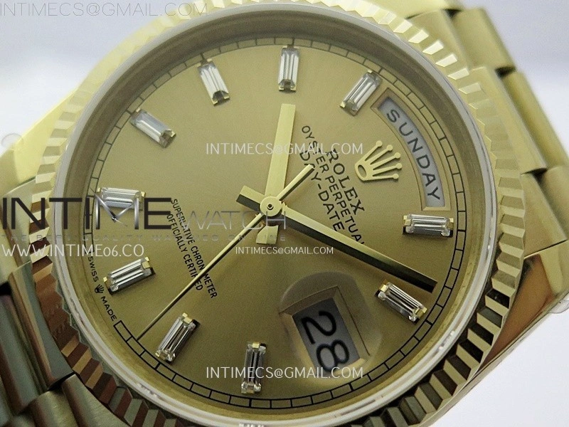 Day Date 128238 Gain Weight YG QF 1:1 Best Edition Gold Dial Diamond Markers on YG President Bracelet