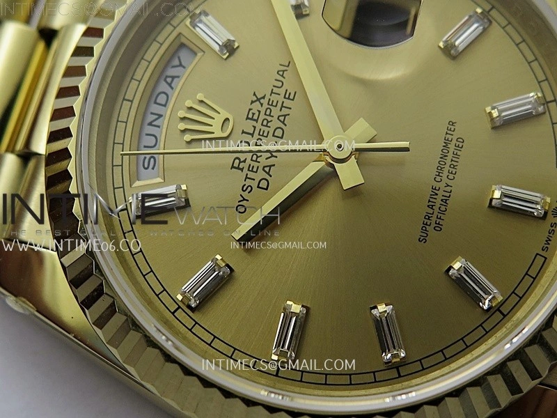 Day Date 128238 Gain Weight YG QF 1:1 Best Edition Gold Dial Diamond Markers on YG President Bracelet