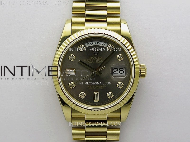 Day Date 128238 Gain Weight YG QF 1:1 Best Edition Gray Dial Diamond Markers on YG President Bracelet