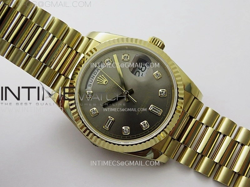 Day Date 128238 Gain Weight YG QF 1:1 Best Edition Gray Dial Diamond Markers on YG President Bracelet