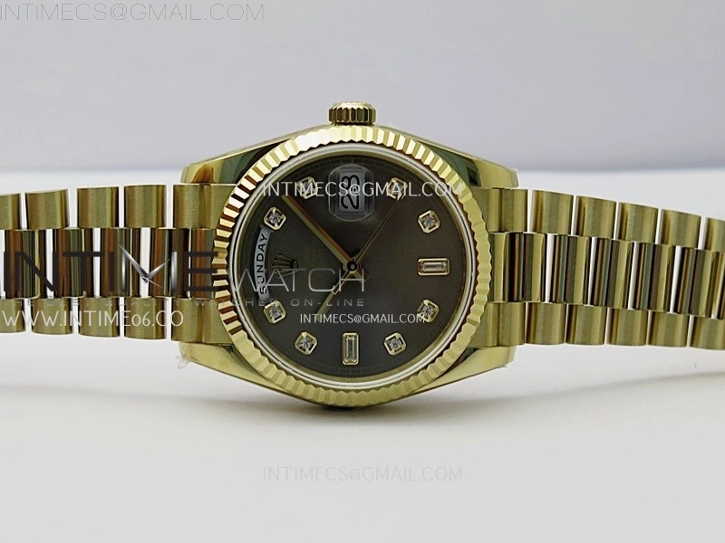 Day Date 128238 Gain Weight YG QF 1:1 Best Edition Gray Dial Diamond Markers on YG President Bracelet