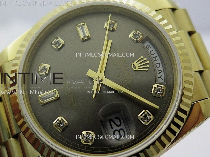 Day Date 128238 Gain Weight YG QF 1:1 Best Edition Gray Dial Diamond Markers on YG President Bracelet
