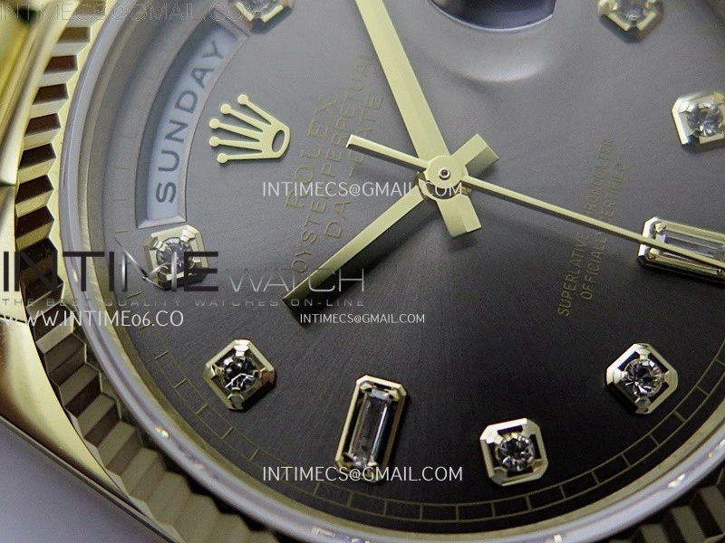 Day Date 128238 Gain Weight YG QF 1:1 Best Edition Gray Dial Diamond Markers on YG President Bracelet