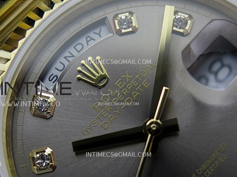 Day Date 128238 Gain Weight YG QF 1:1 Best Edition Gray Dial Diamond Markers on YG President Bracelet