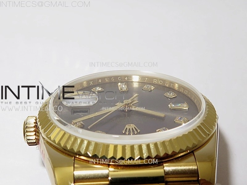Day Date 128238 Gain Weight YG QF 1:1 Best Edition Gray Dial Diamond Markers on YG President Bracelet