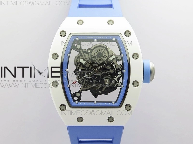 RM055 White Ceramic KVF Best Edition Skeleton Dial on Blue Rubber Strap MIYOTA8215 V3