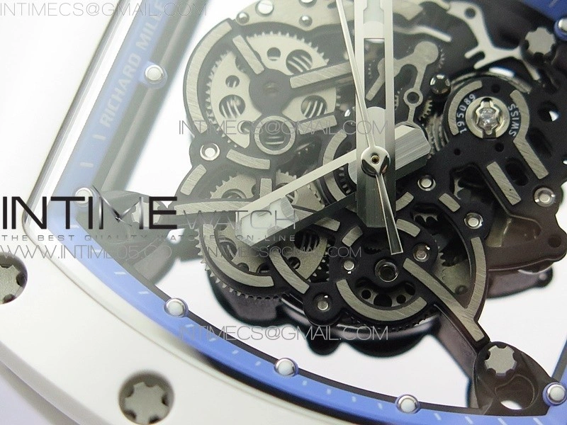 RM055 White Ceramic KVF Best Edition Skeleton Dial on Blue Rubber Strap MIYOTA8215 V3