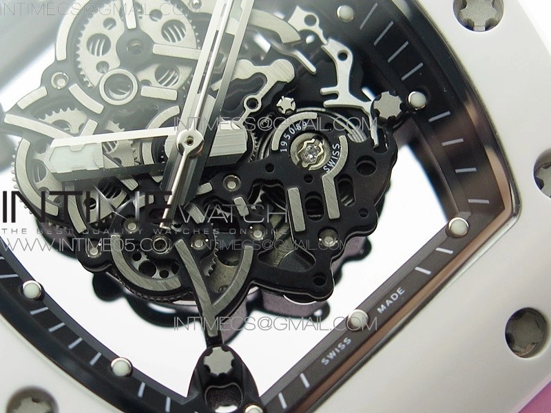 RM055 White Ceramic KVF Best Edition Skeleton Dial on Pink Rubber Strap MIYOTA8215 V3