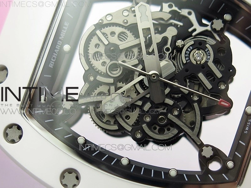 RM055 White Ceramic KVF Best Edition Skeleton Dial on Pink Rubber Strap MIYOTA8215 V3