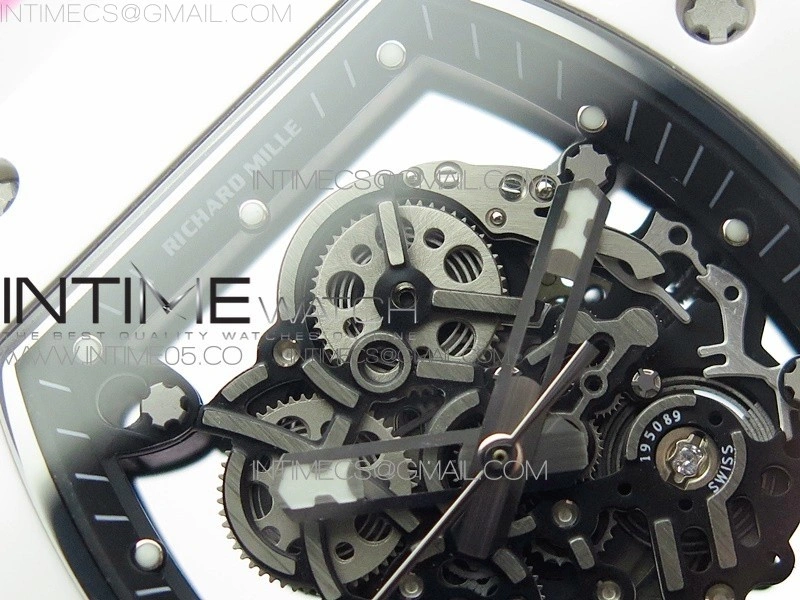 RM055 White Ceramic KVF Best Edition Skeleton Dial on Pink Rubber Strap MIYOTA8215 V3