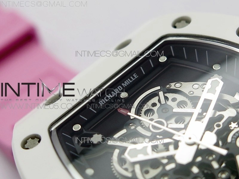 RM055 White Ceramic KVF Best Edition Skeleton Dial on Pink Rubber Strap MIYOTA8215 V3
