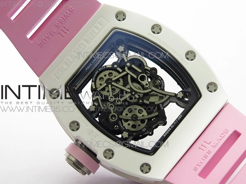 RM055 White Ceramic KVF Best Edition Skeleton Dial on Pink Rubber Strap MIYOTA8215 V3