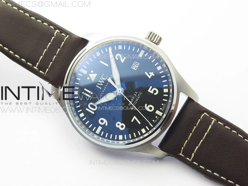 Mark XX IW328201 SS M+F 1:1 Best Edition Black Dial on Brown Leather Strap MIYOTA 9015