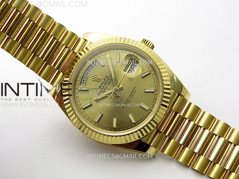 Day Date 228238 40mm 904L YG 1:1 AR+F Best Edition Gold Dial Sticks Markers on YG President Bracelet SA3255