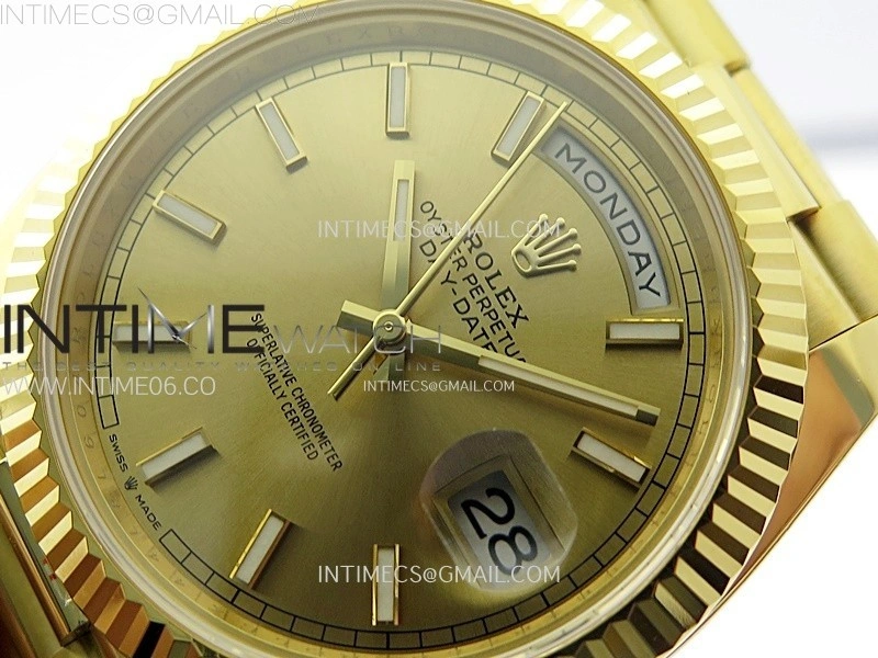 Day Date 228238 40mm 904L YG 1:1 AR+F Best Edition Gold Dial Sticks Markers on YG President Bracelet SA3255